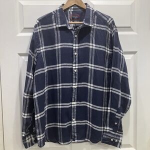 Untuckit Linen Shirt Mens XL Blue Plaid Long Sleeve Button Up Slim Preppy Casual